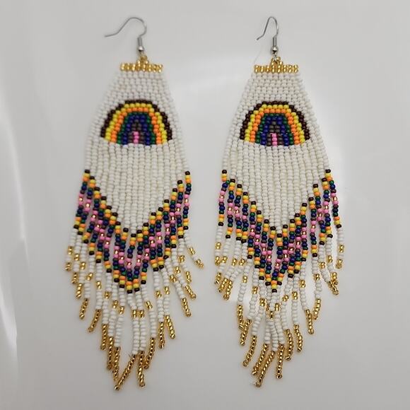 Rainbow Boho Beaded Earrings - Picture 2 of 8